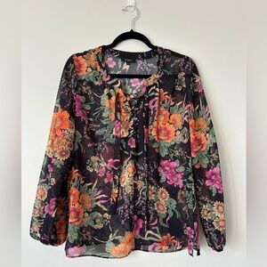 LE GALI Black Floral Blouse Size S